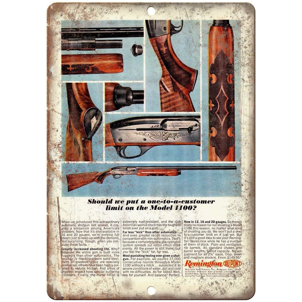 Remington Model 1100 12, 16, 20 Guage Shotgun Vintage Ad 10" x 7" Metal Sign