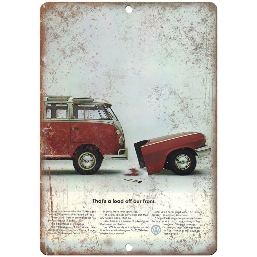 Volkswagen VW Bus Ad Load off Our Front 10" X 7" Reproduction Metal Sign A66
