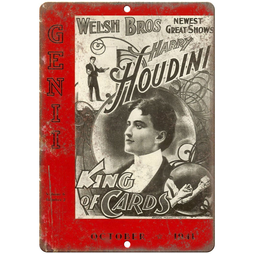 Welsh Bros Harry Houdini King of Cards 10" X 7" Reproduction Metal Sign ZH176