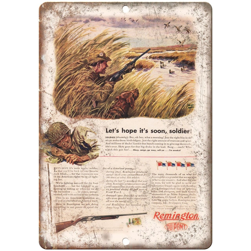 Remington Rifle Dupont Soldier Return Home Vintage Ad 10" x 7" Metal Sign