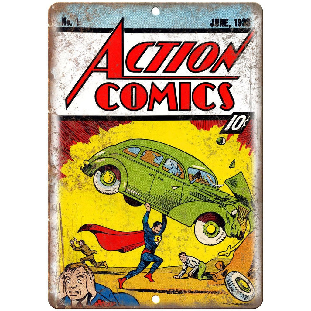 Action Comics Vintage SuperMan Comic 10" X 7" Reproduction Metal Sign J420