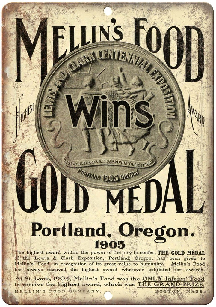 1905 Mellin's Food Gold Medal Vintage Ad 10" X 7" Reproduction Metal Sign N249
