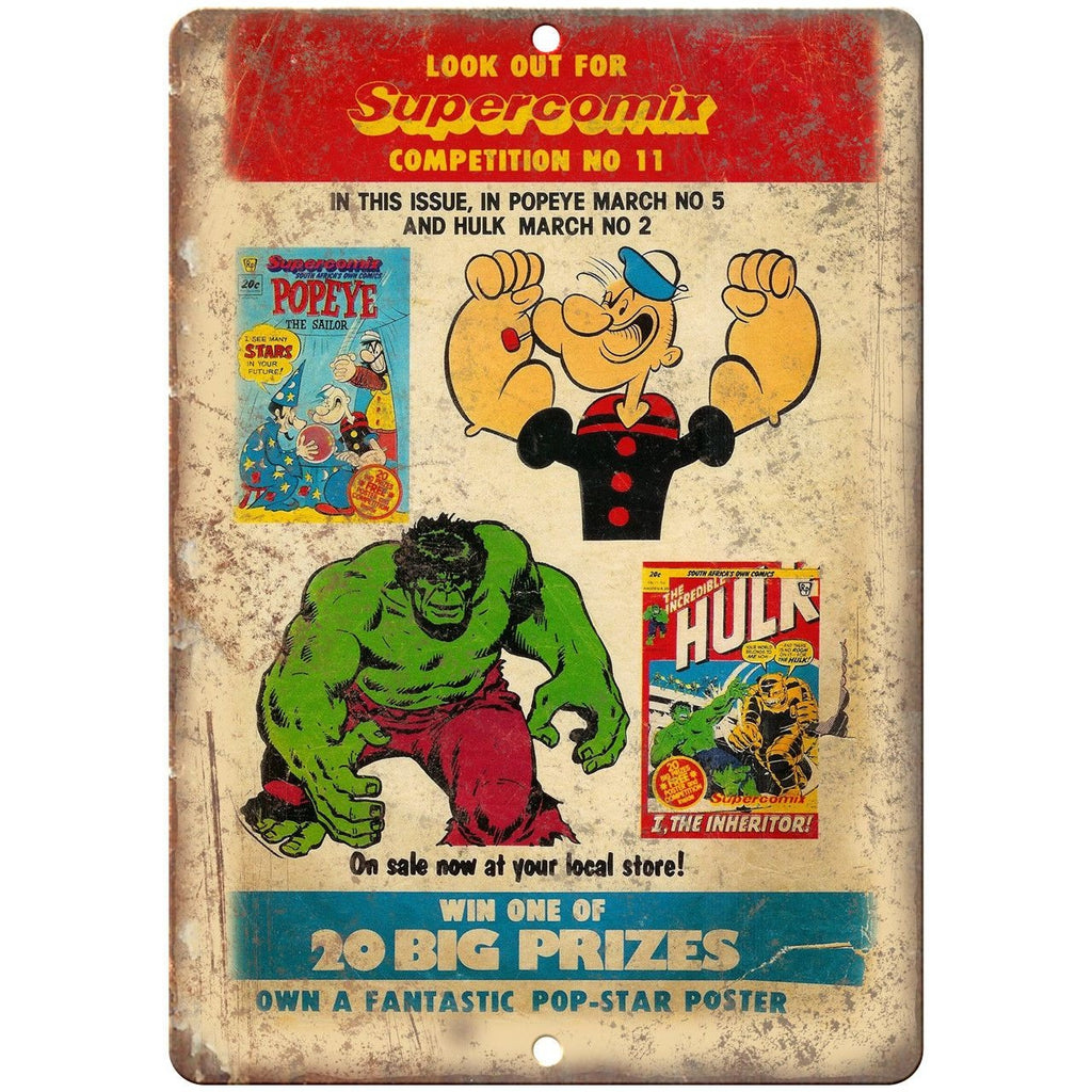 Popeye Incredible Hulk Comic Book Ad 10" X 7" Reproduction Metal Sign J224