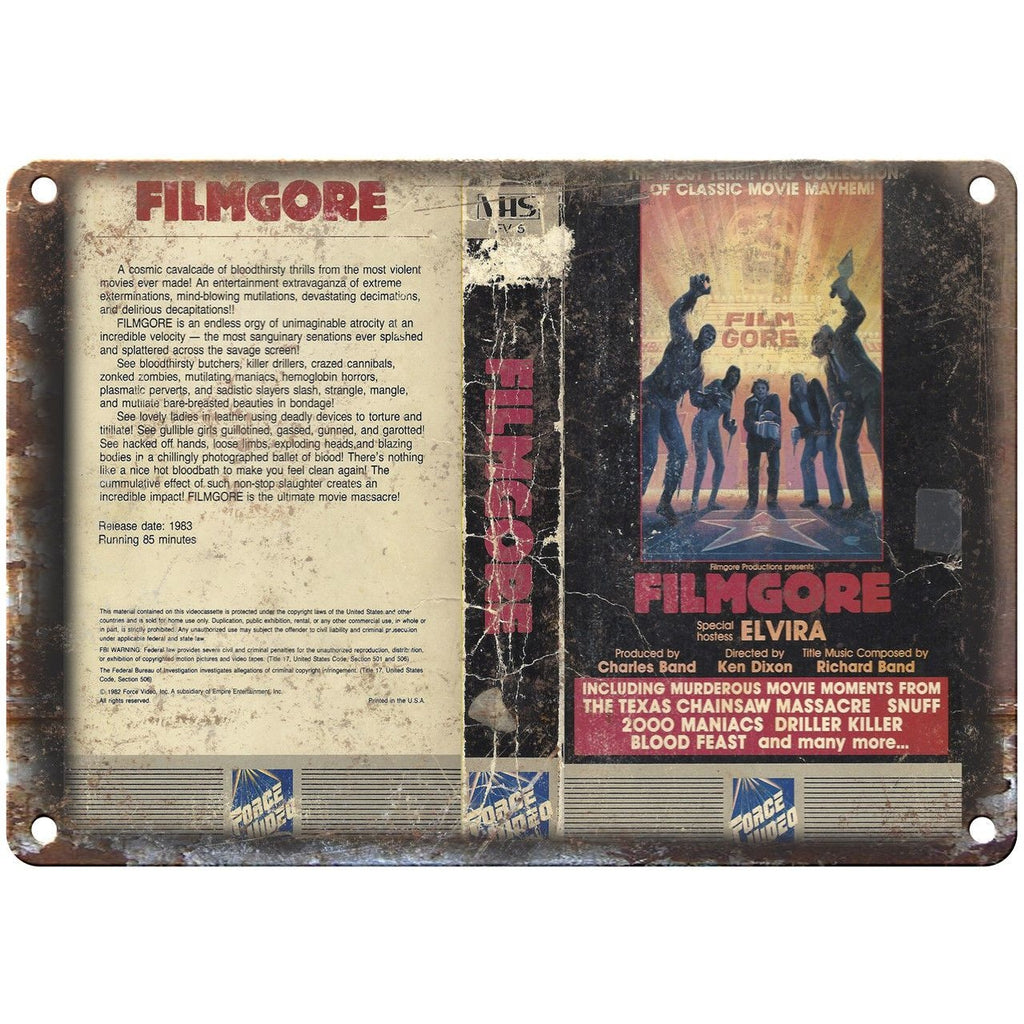Filmgore Elvira Force Video VHS Box Art 10" X 7" Reproduction Metal Sign V38