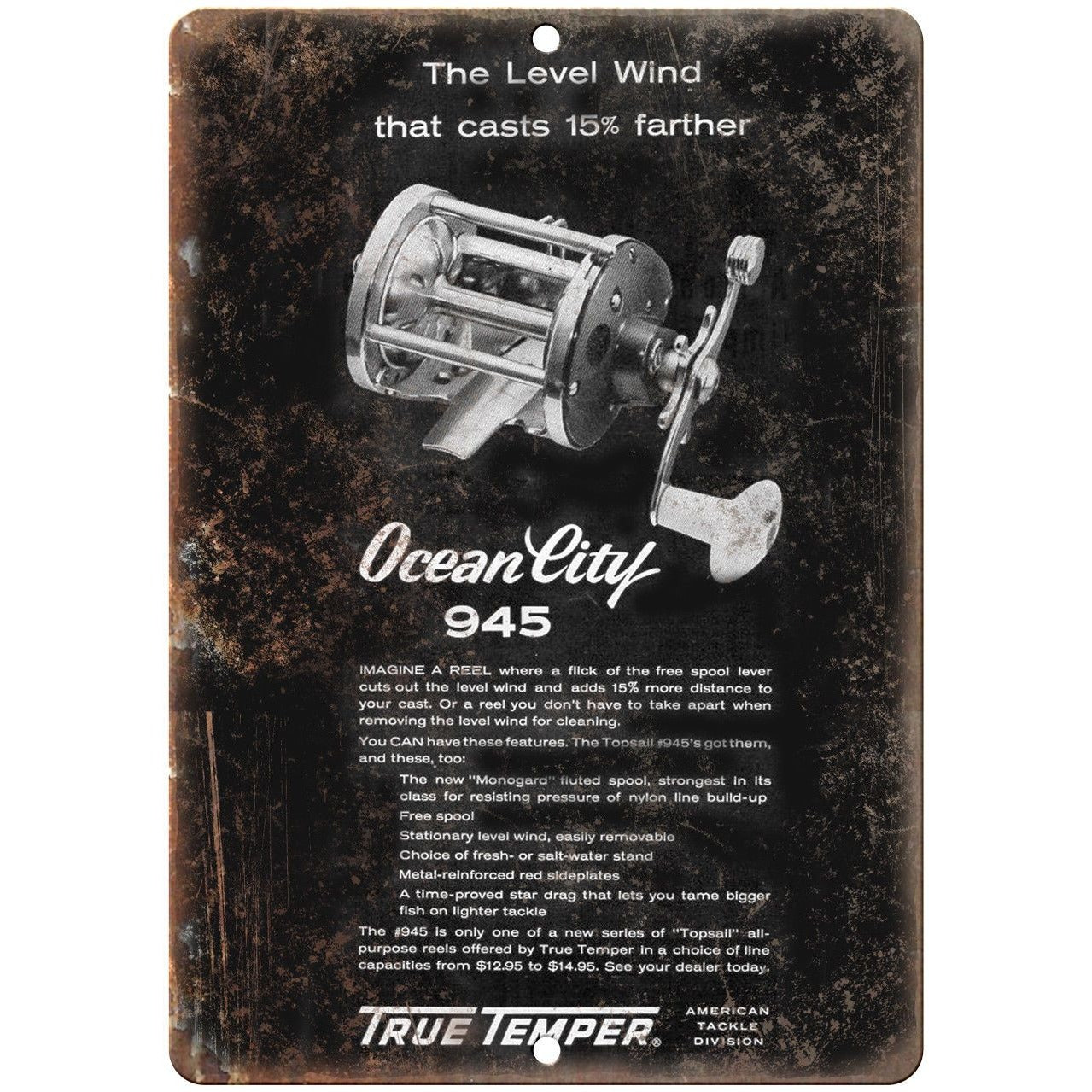 Ocean City Fishing Reel 945 True Temper Ad - 10' x 7 Reproduction Me –  Rusty Walls Sign Shop