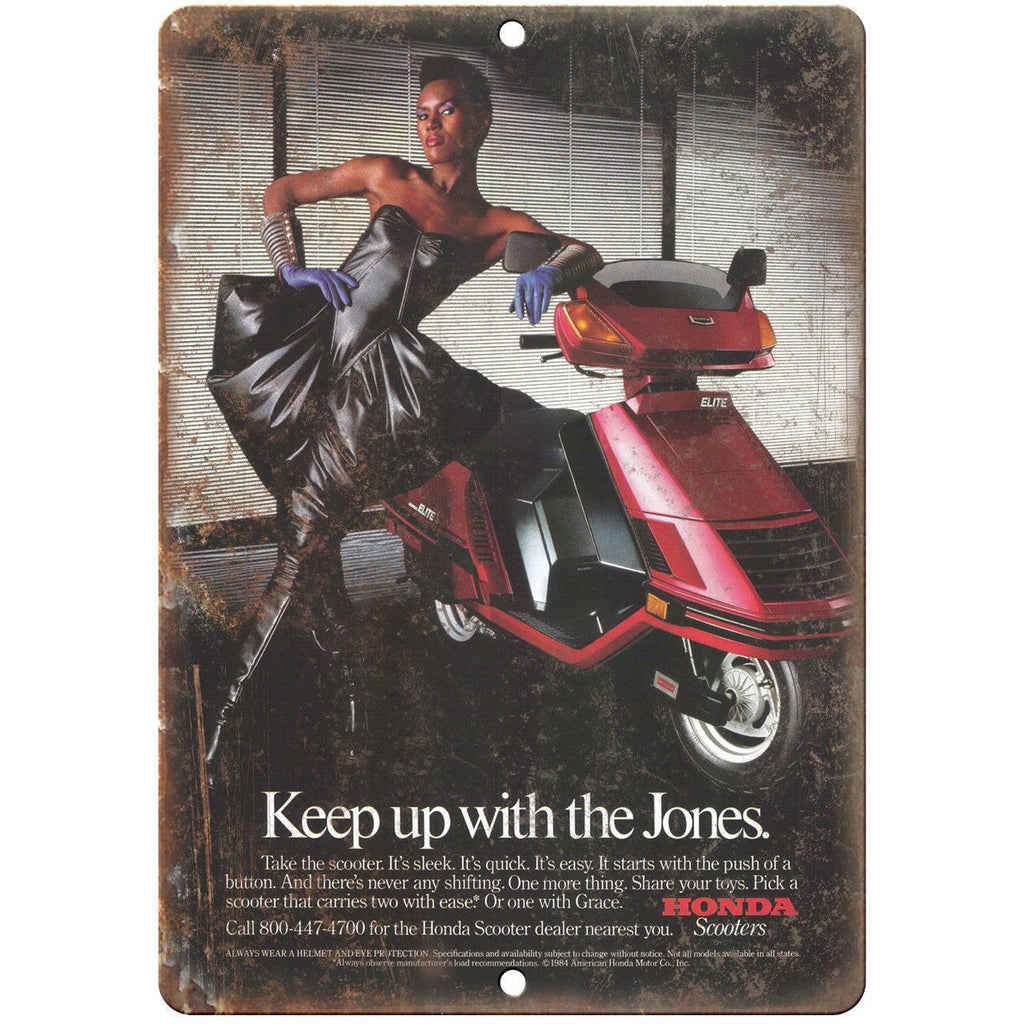 Honda Scooter Grace Jones Vintage Ad 10" x 7" Reproduction Metal Sign A473