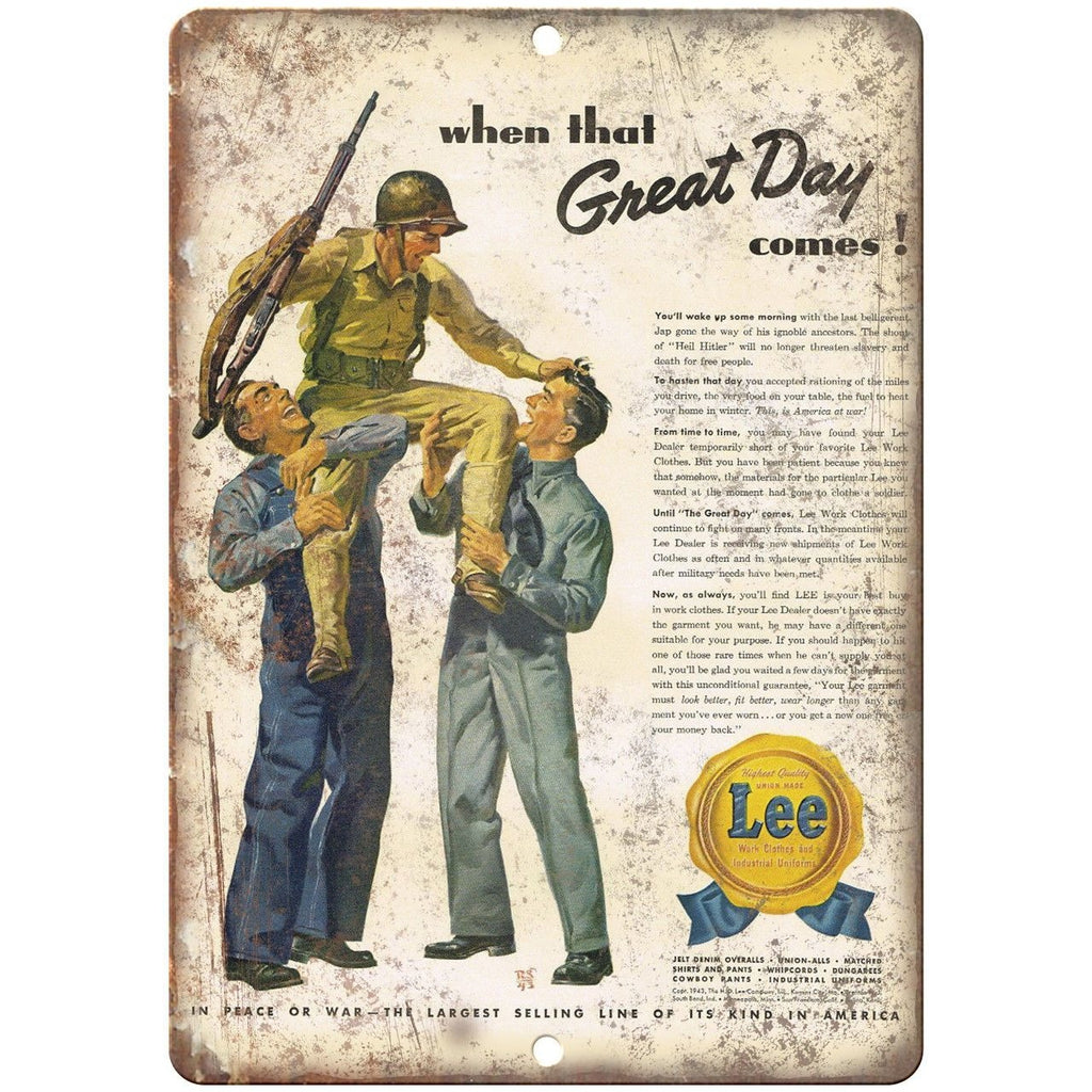 Lee Jeans Union Made Vintage Work Gear Ad 10" X 7" Reproduction Metal Sign ZE04