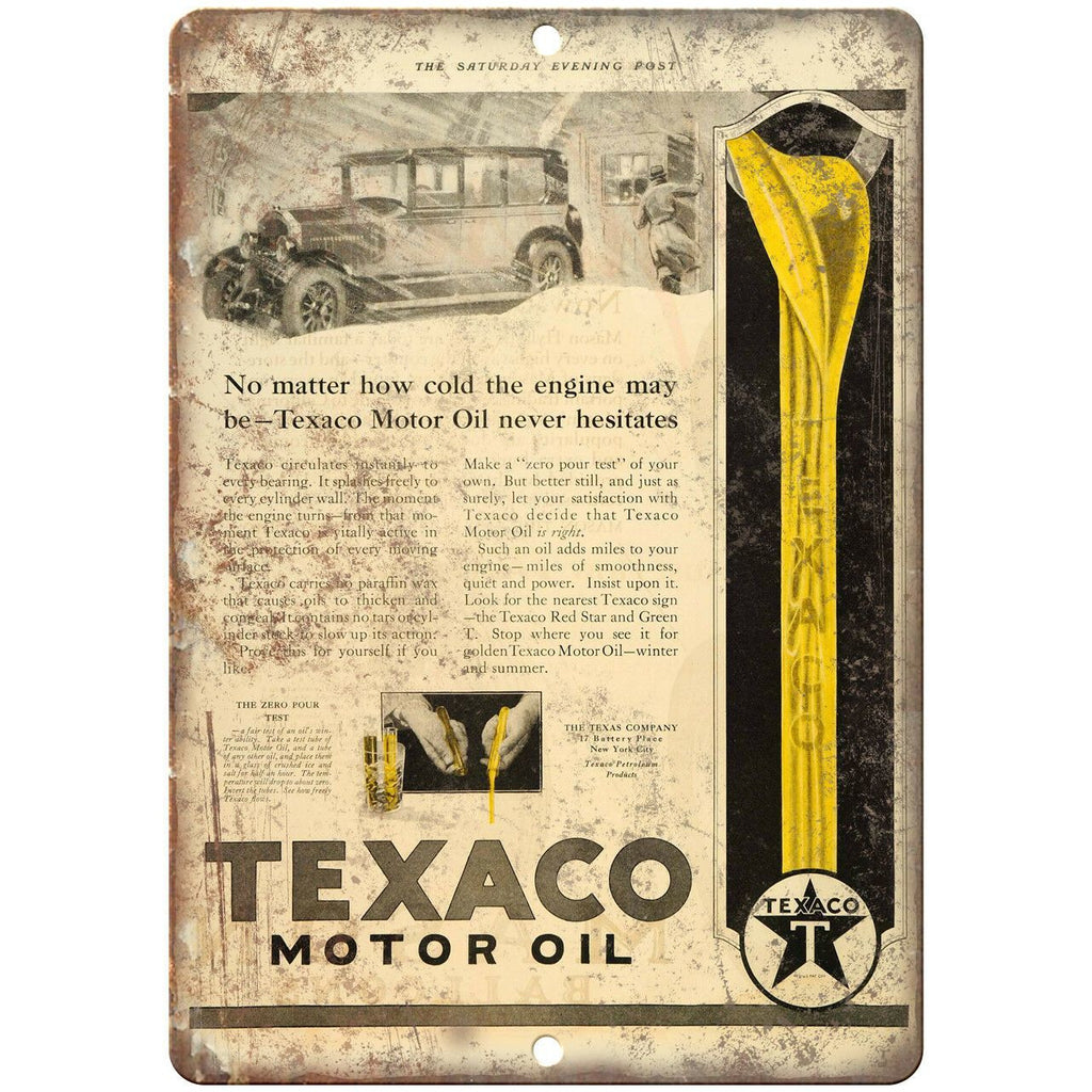 Texaco Motor Oil Vintage Ad 10" X 7" Reproduction Metal Sign A826