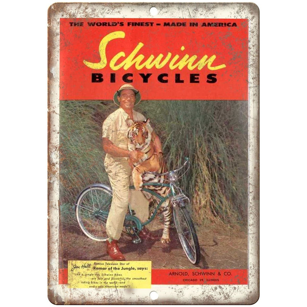 1956 - Schwinn Bicycles Jon Hall Actor Ad - 10" x 7" Retro Look Metal Sign