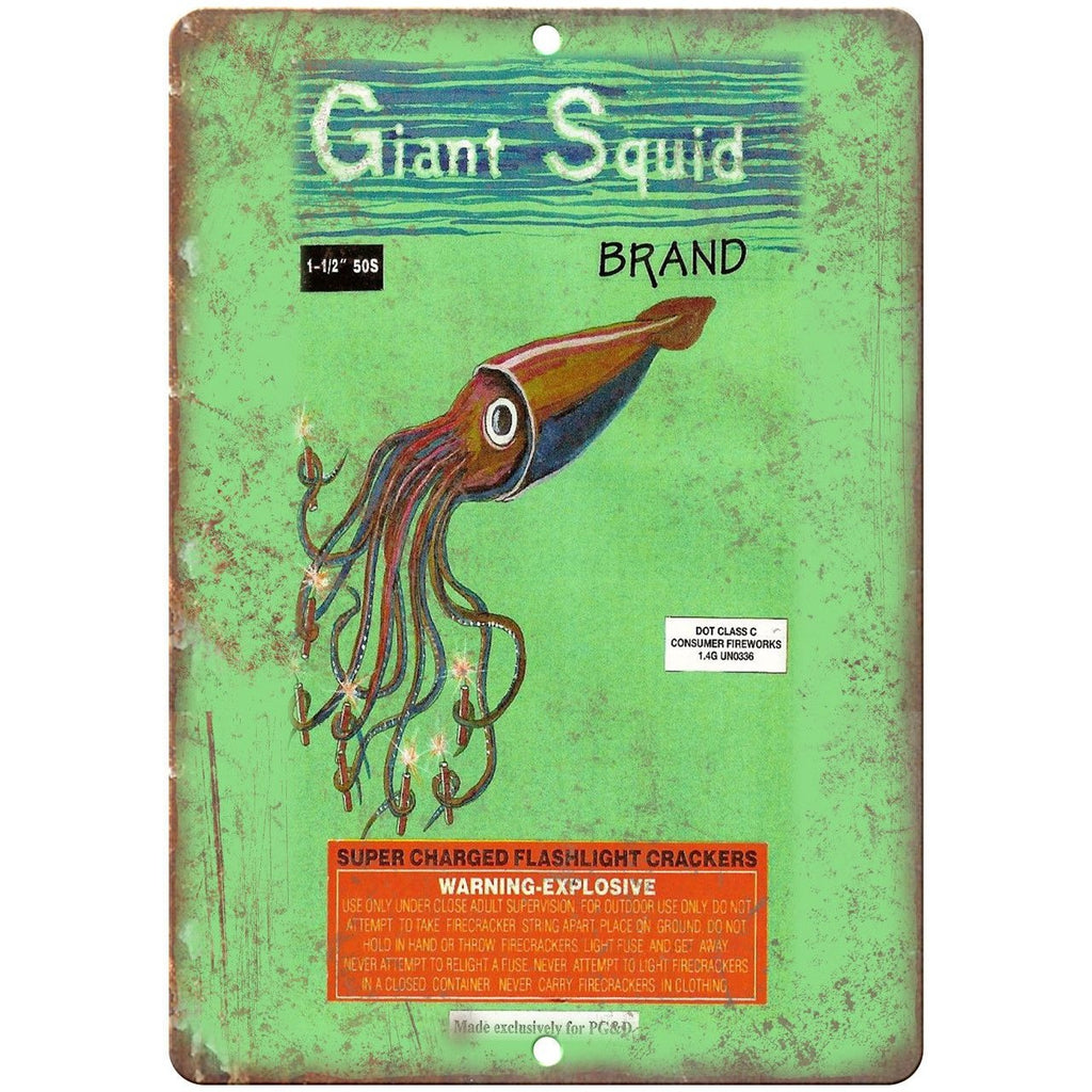 Giant Squid Brand Firecracker Package Art 10" X 7" Reproduction Metal Sign ZD71