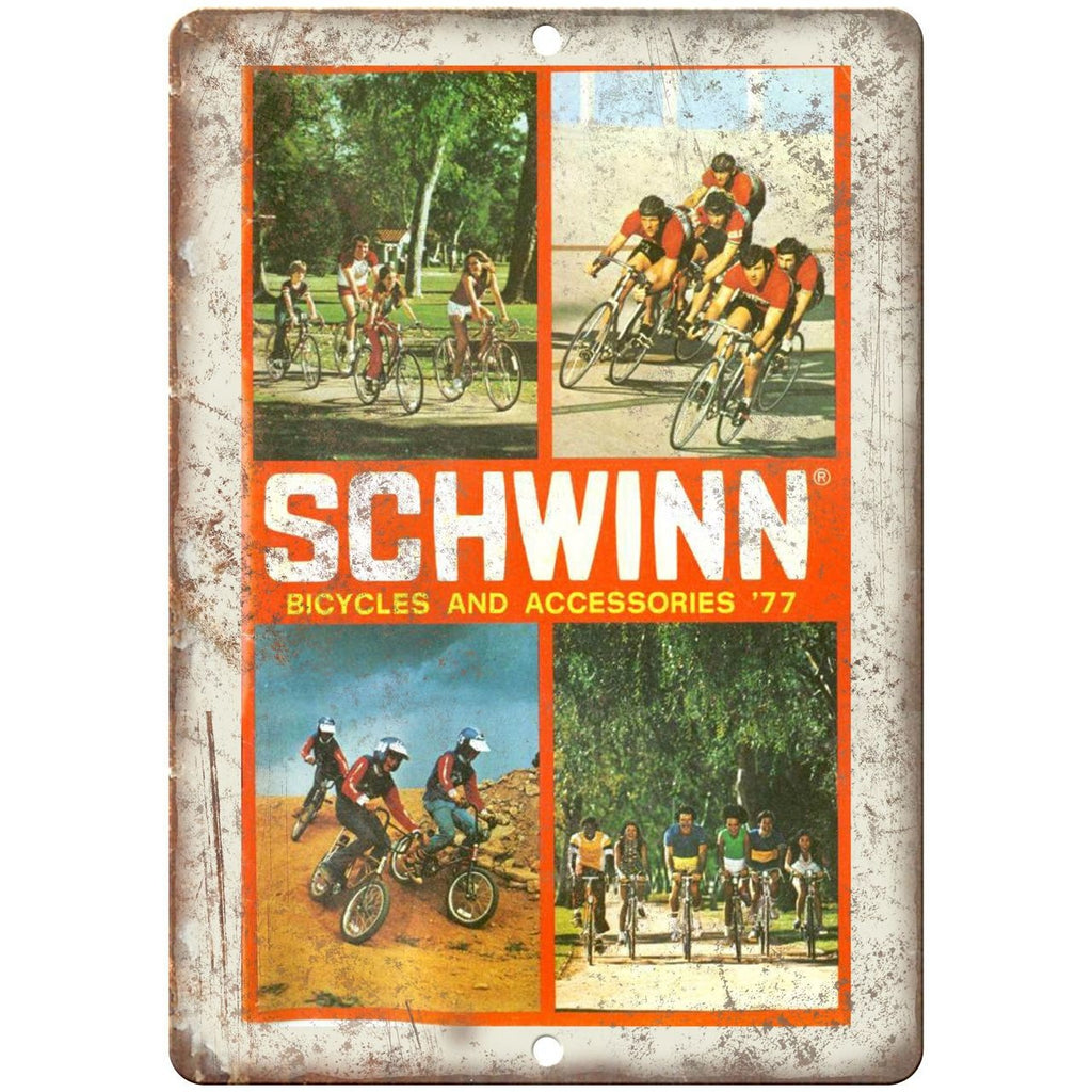 1977 - Schwinn Bicycles and Accessories Catalog - 10" x 7" Retro Look Metal Sign