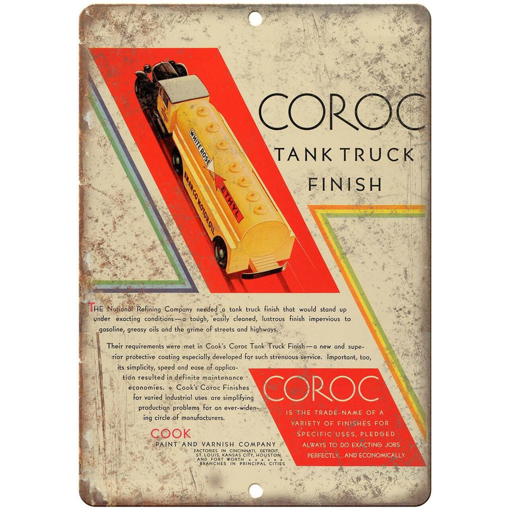 Corok Tank Truck Motor Oil Vintage Ad 10" X 7" Reproduction Metal Sign A789