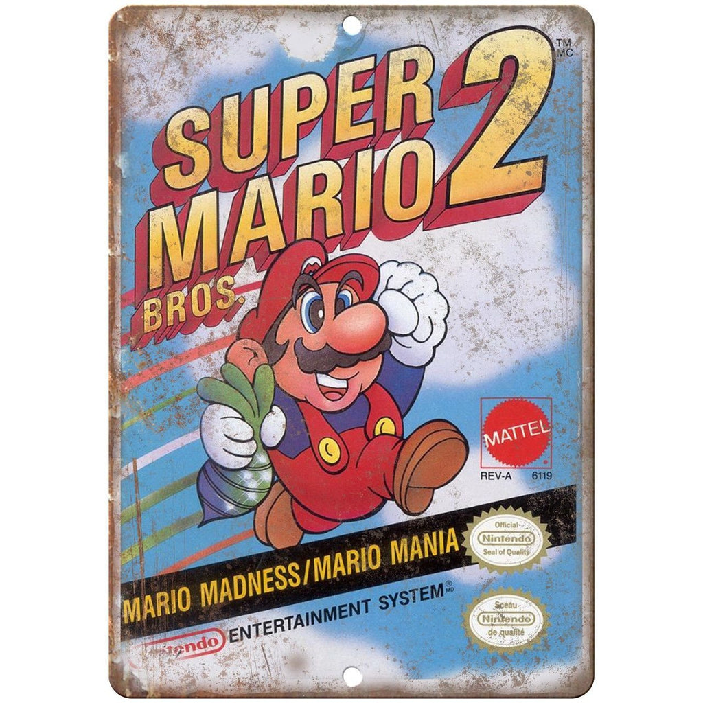 Original Nintendo Super Mario Bros 2 Box Art 10"x7" Reproduction Metal Sign A21