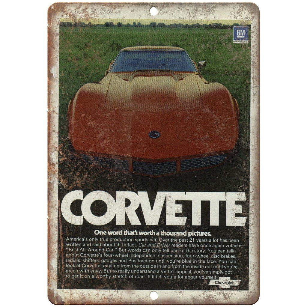 Chevy Corvette Retro Print Advertisment 10" x 7" Reproduction Metal Sign