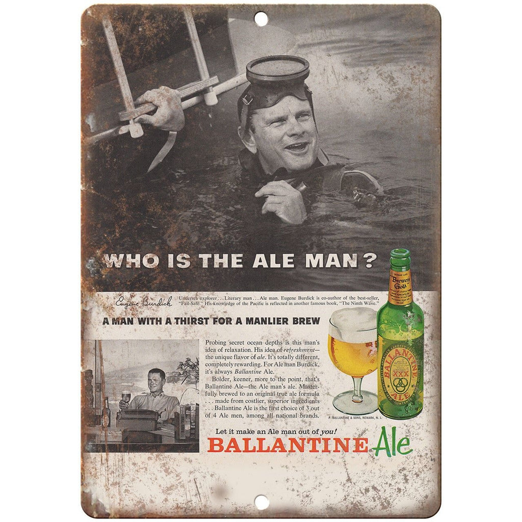 Ballantine Ale Beer Eugene Burdich Ad 10" x 7 " Reproduction Metal Sign E31
