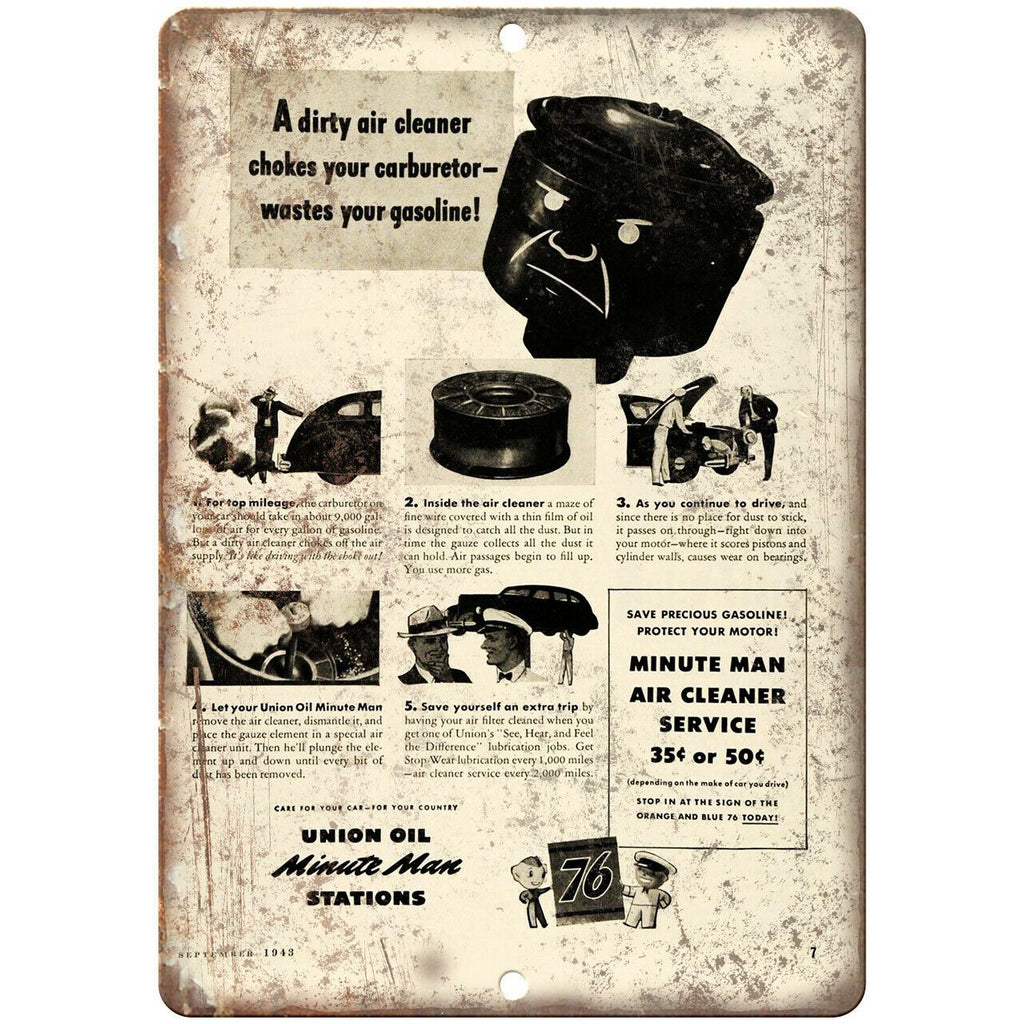 Union Oil Minute Man Gasoline Vintage Ad 10" X 7" Reproduction Metal Sign A893