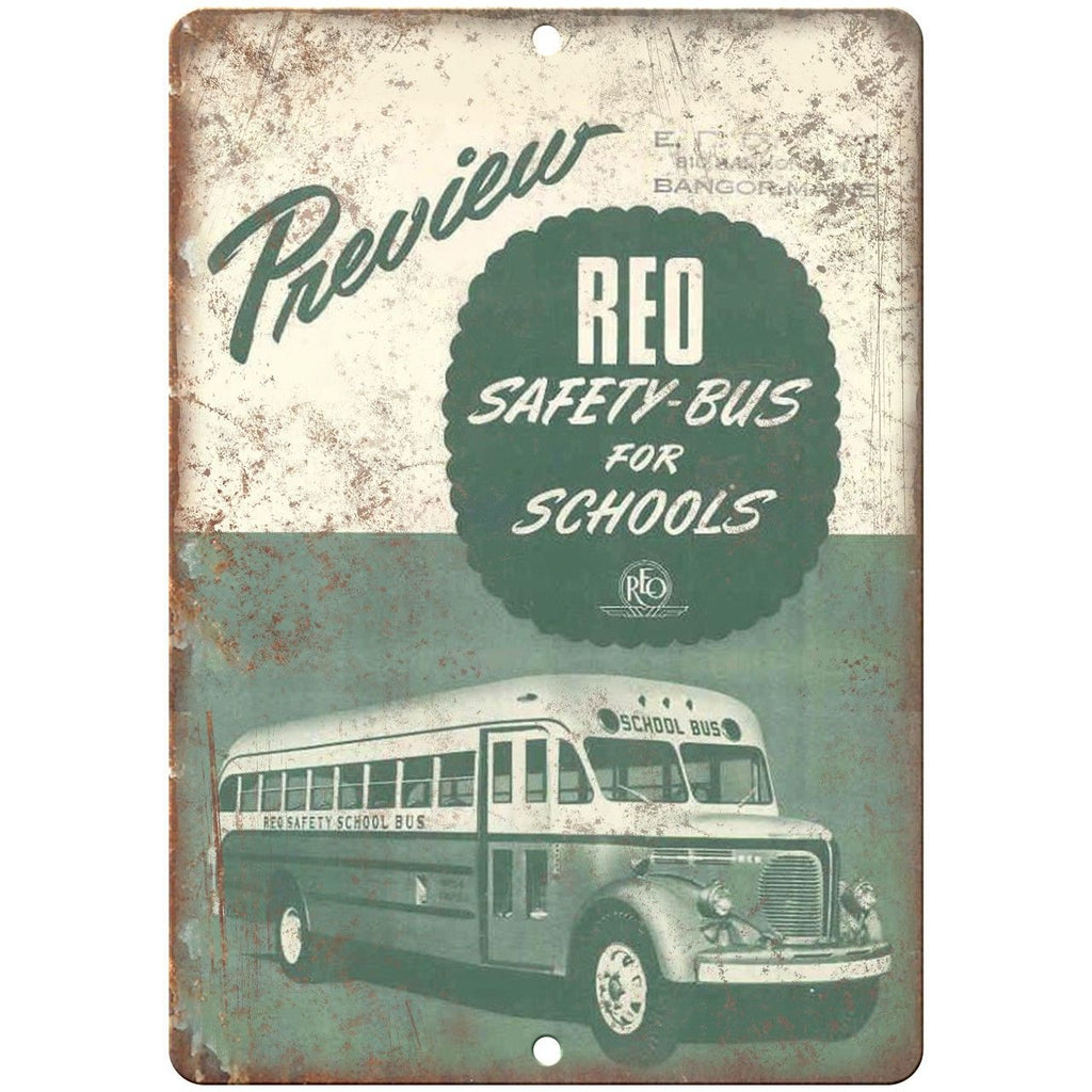 REO Preview Safety Bus 10" x 7" Reproduction Metal Sign A175