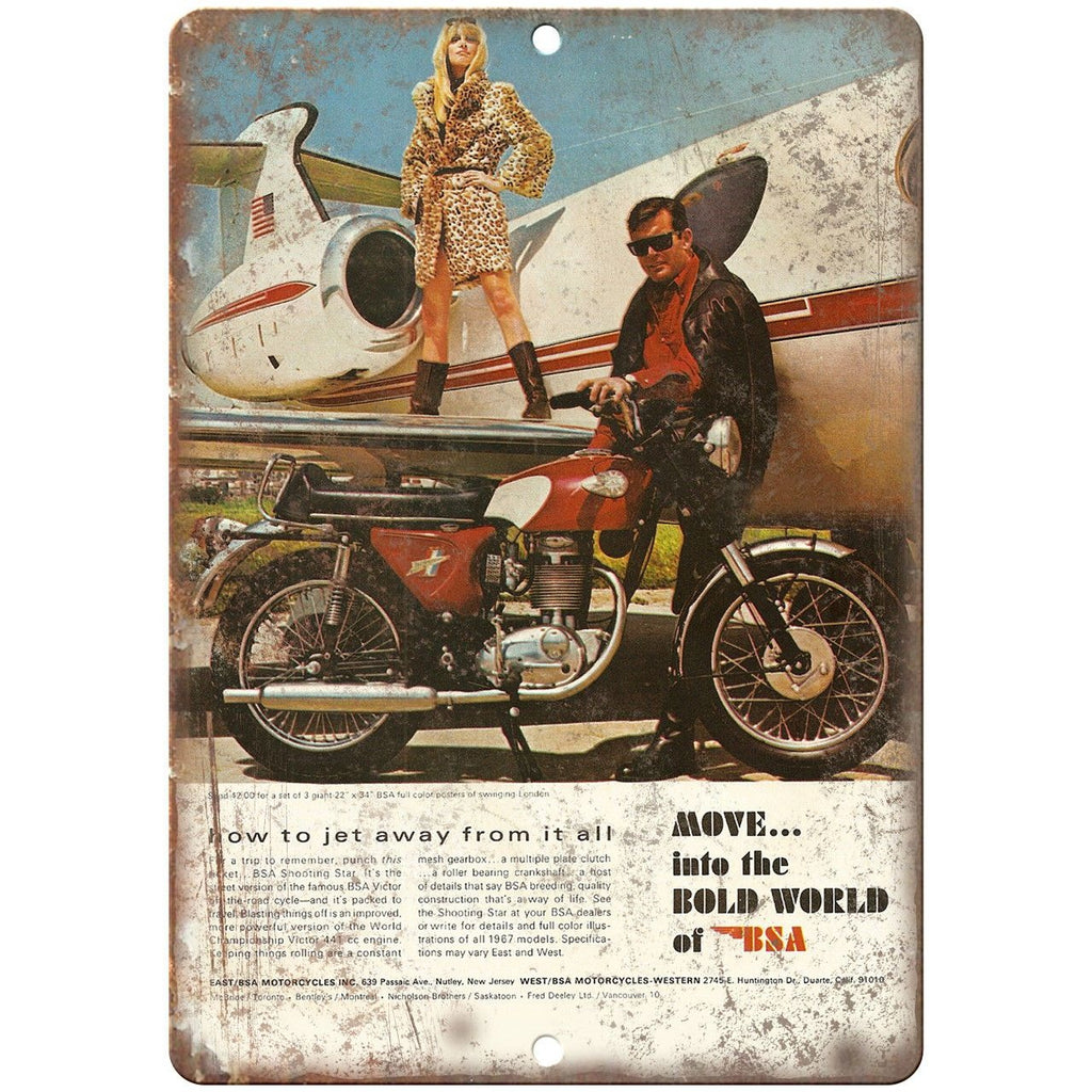 BSA Motorcycle Vintage Print Ad 10" x 7" Reproduction Metal Sign F50