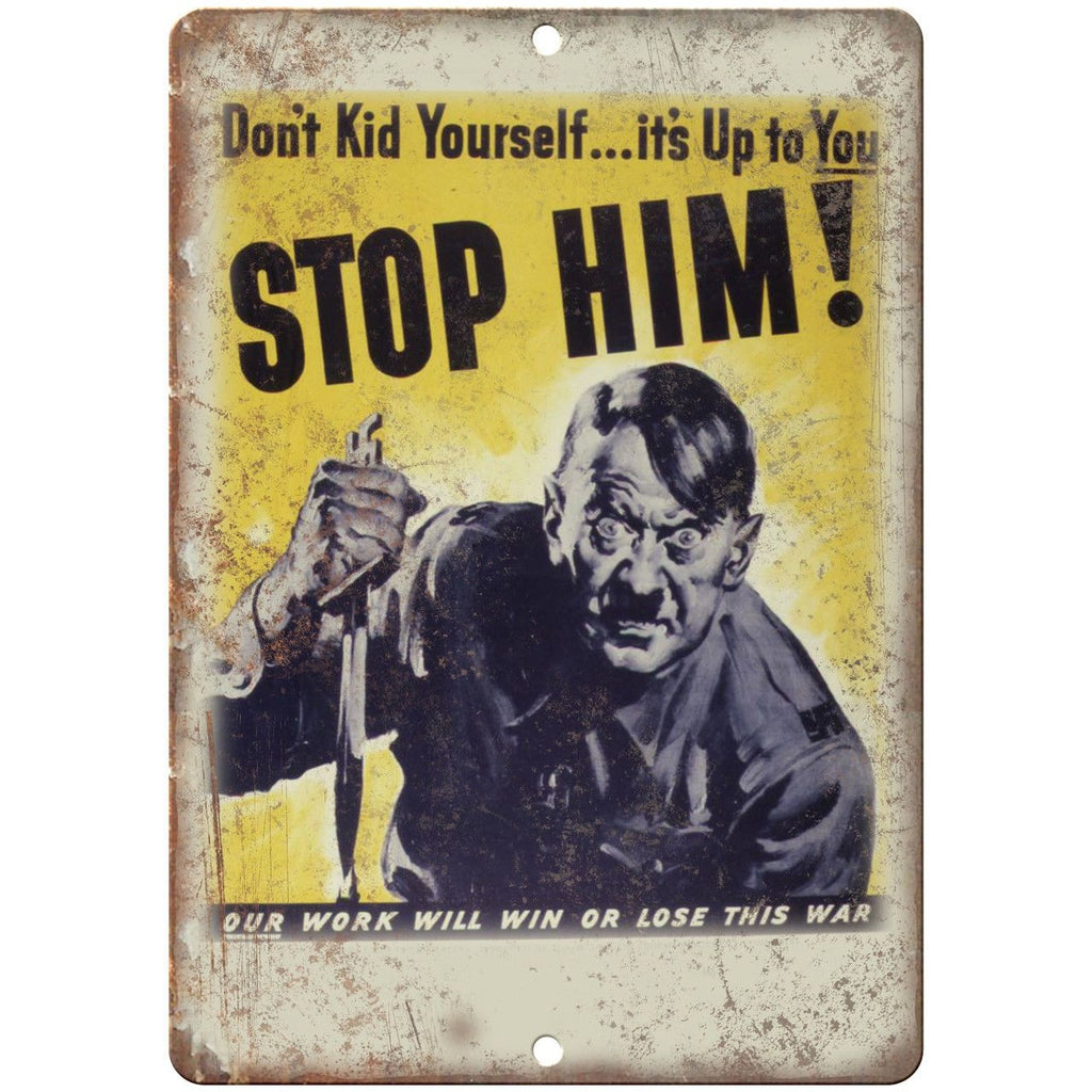 Stop Hitler WWII RARE Vintage Poster Art 10" x 7" Reproduction Metal Sign M18