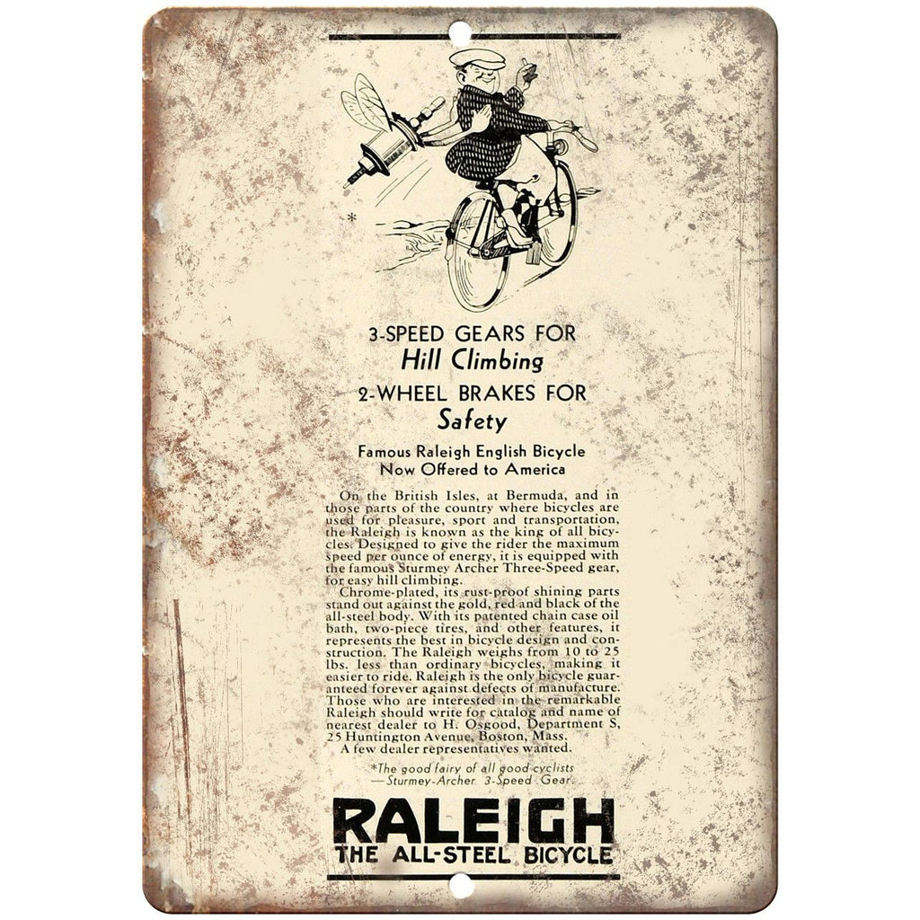 Raleigh Bicycle Vintage Art Ad 10" x 7" Reproduction Metal Sign B428