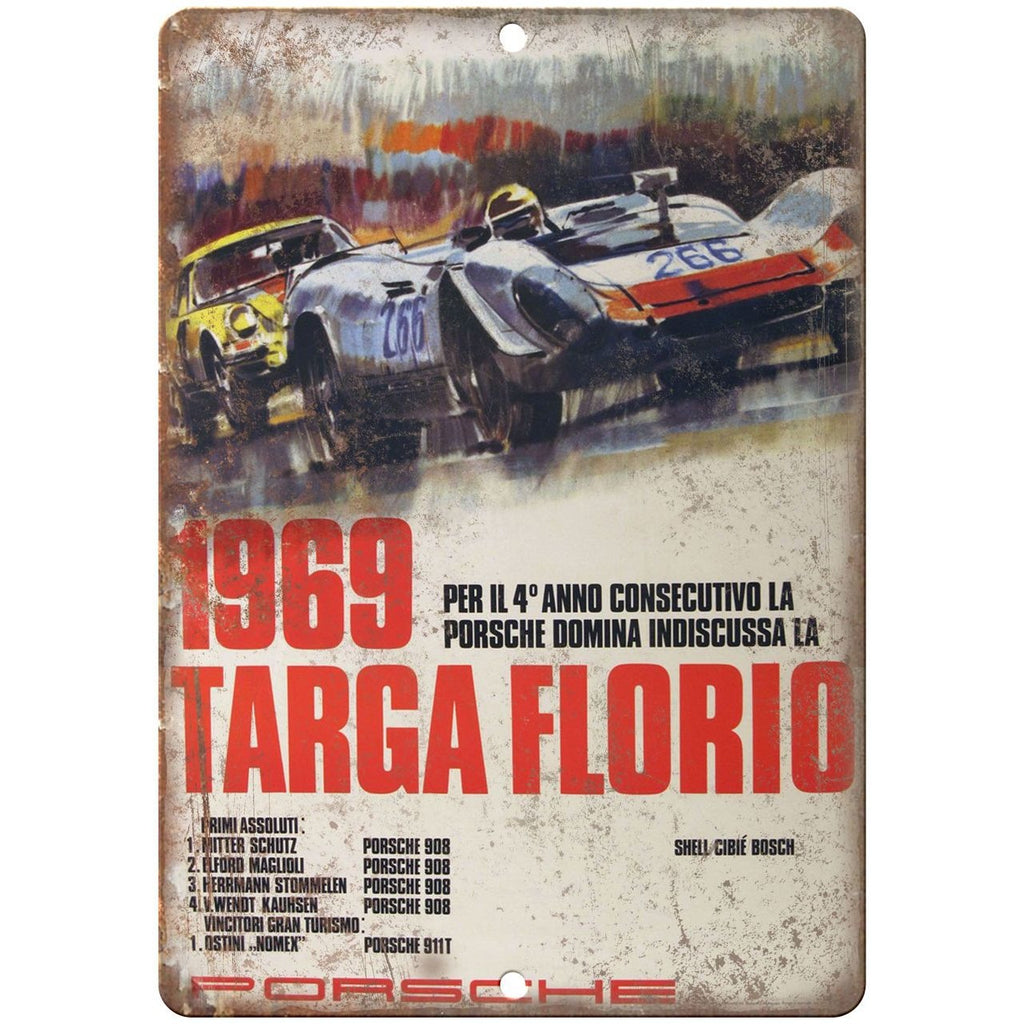 1969 Targa Florio, Porsche, races, speedway 9" x 12" Retro Metal Sign