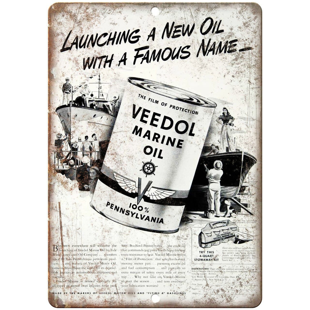 Veedol Marine Oil Vintage Automobile Ad 10" X 7" Reproduction Metal Sign A728