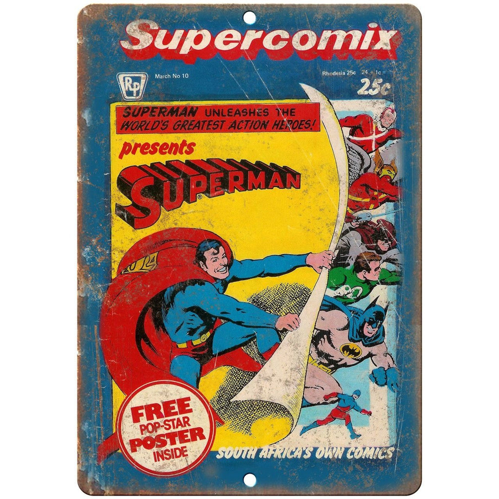 Supercomix Superman Vintage Comic Art 10" X 7" Reproduction Metal Sign J222