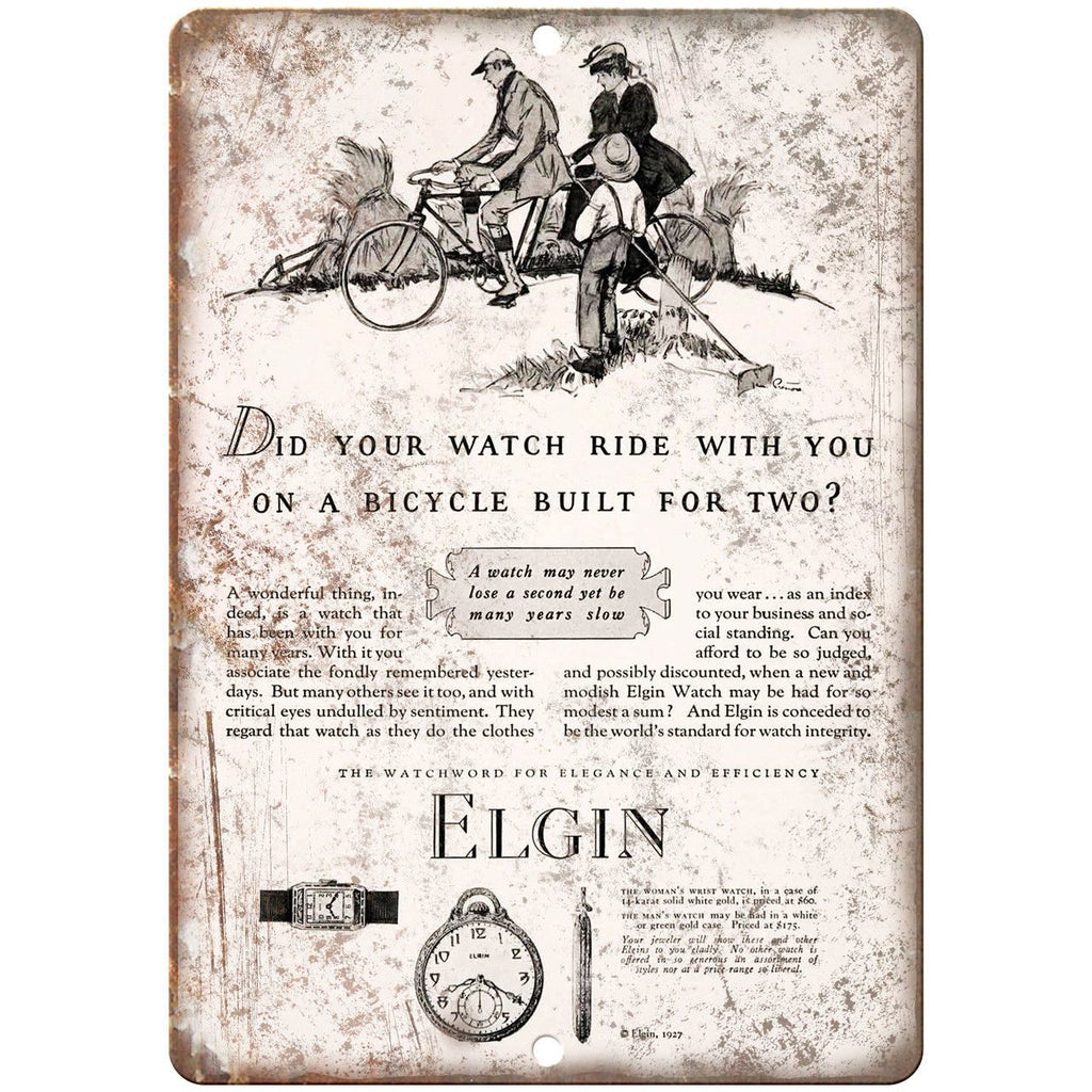 Elgin Watch Bicycle Vintage Art Ad 10" x 7" Reproduction Metal Sign B408