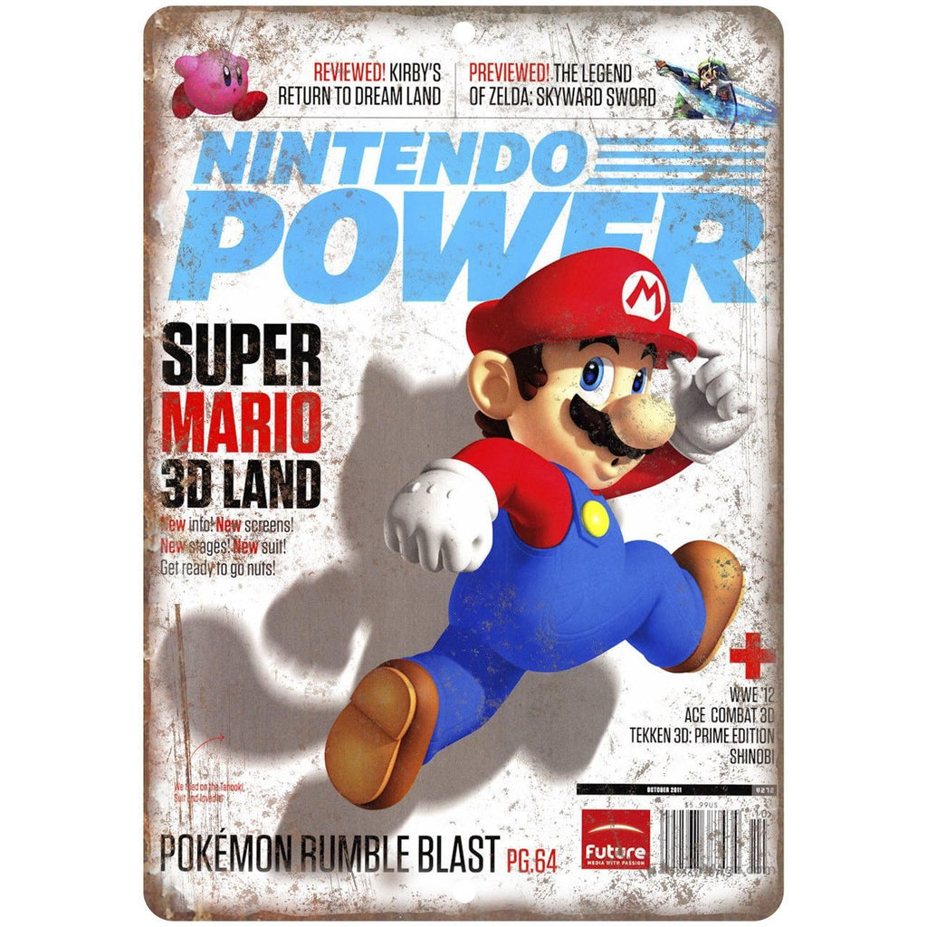 Nintendo Power Super Mario 3D Land Cover 10" x 7" Reproduction Metal Sign G279