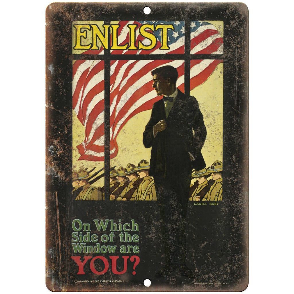 Enlist Vintage Military Poster Art 10" x 7" Reproduction Metal Sign M156