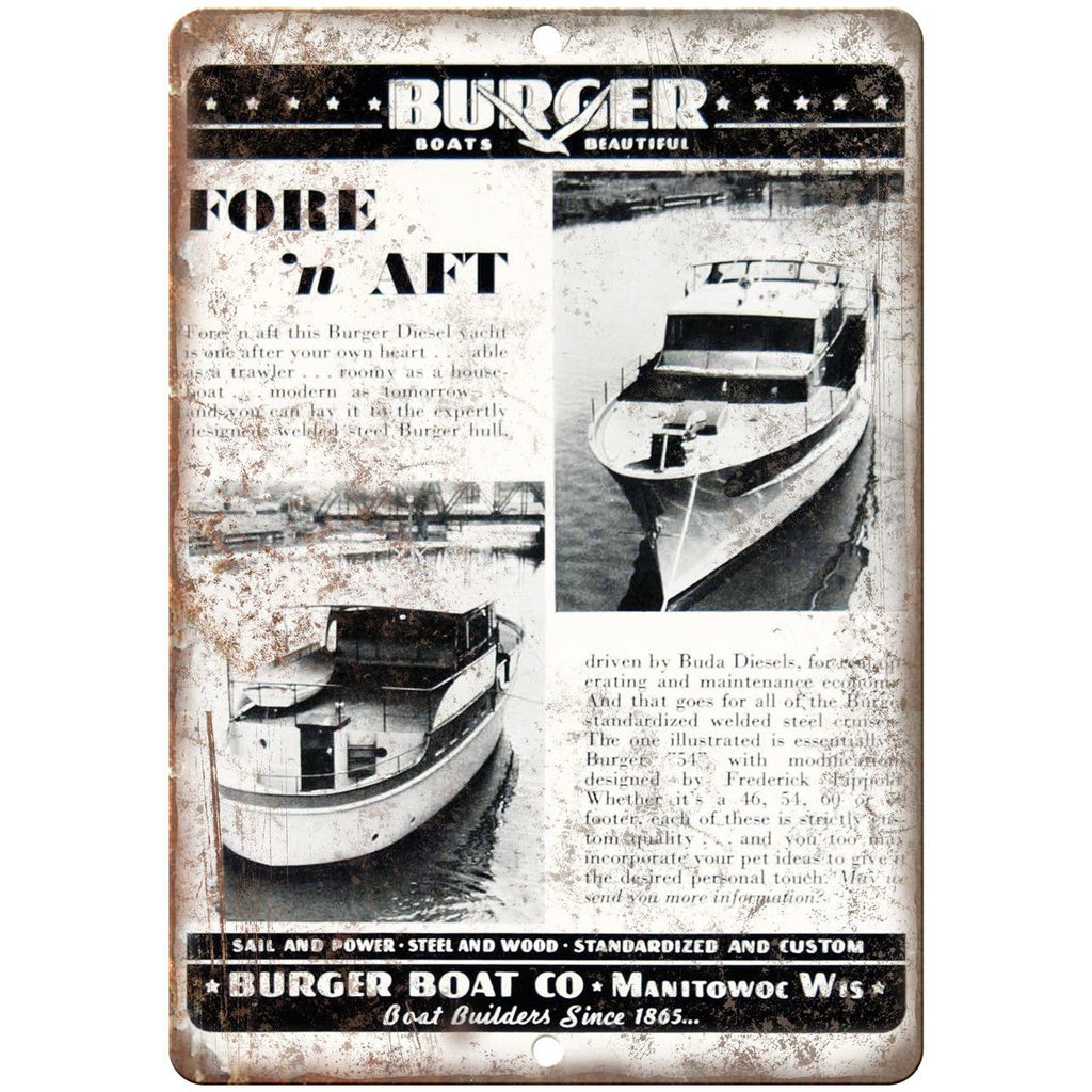 Burger Boat Vintage Ad 10" x 7" Reproduction Metal Sign L100