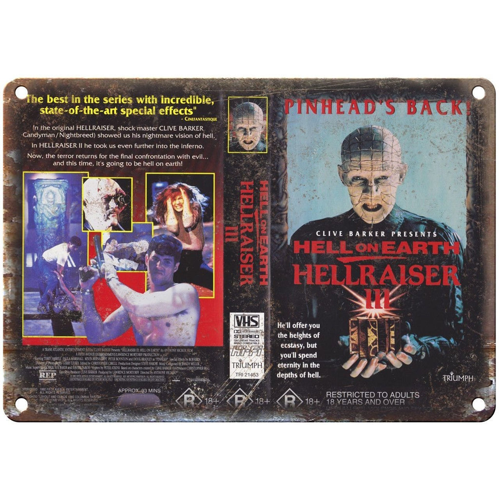 Hellraiser III Pinhead VHS Box Art Triumph 10" X 7" Reproduction Metal Sign V37