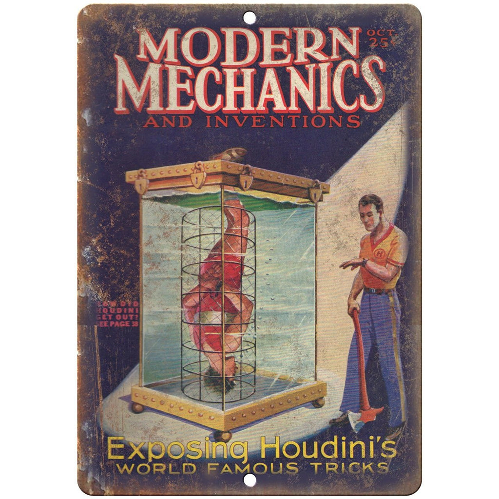 Modern Mechanics and Inventions Houdini 10" X 7" Reproduction Metal Sign ZH186