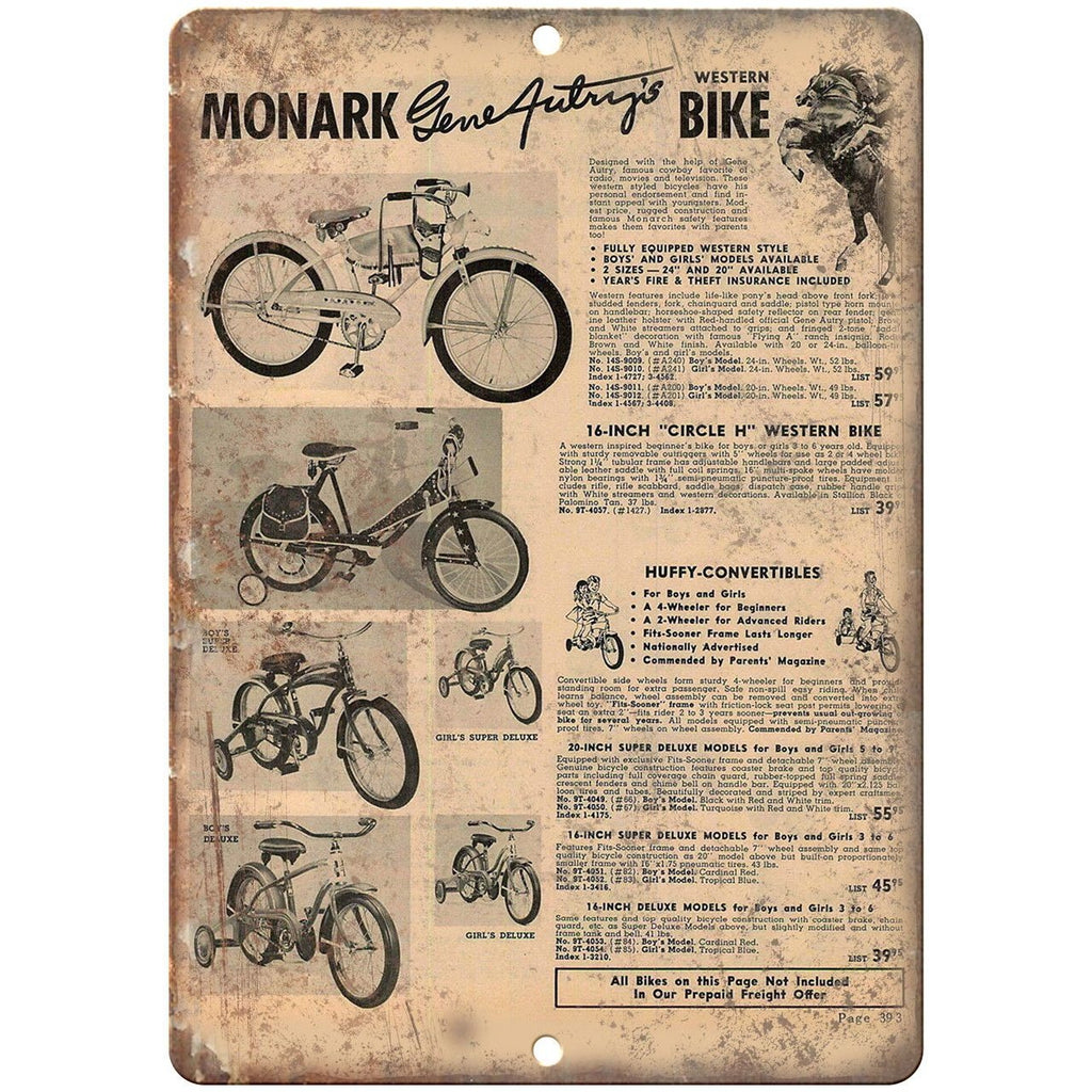 Monark Western Bicycle Huffy Vintage Ad 10" x 7" Reproduction Metal Sign B271