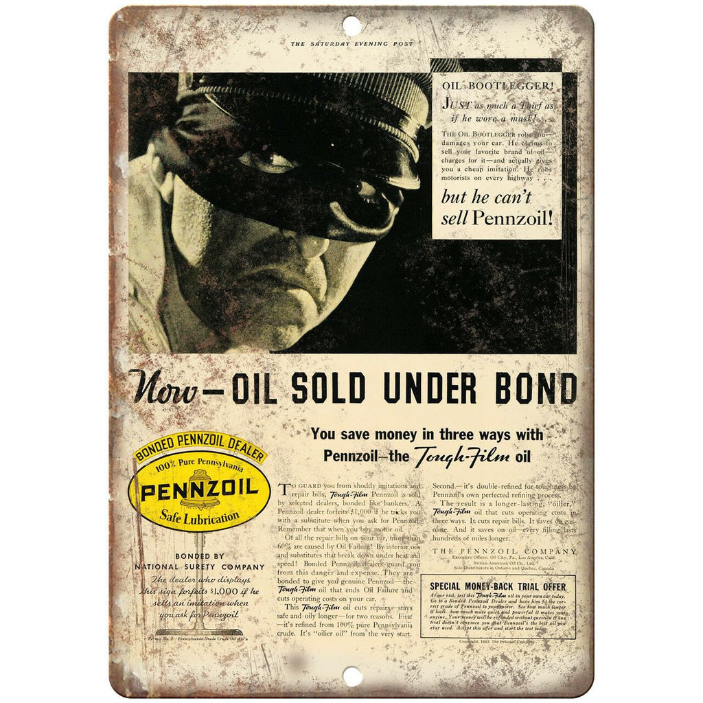 Pennzoil Motor Oil Vintage Ad 10" X 7" Reproduction Metal Sign A778