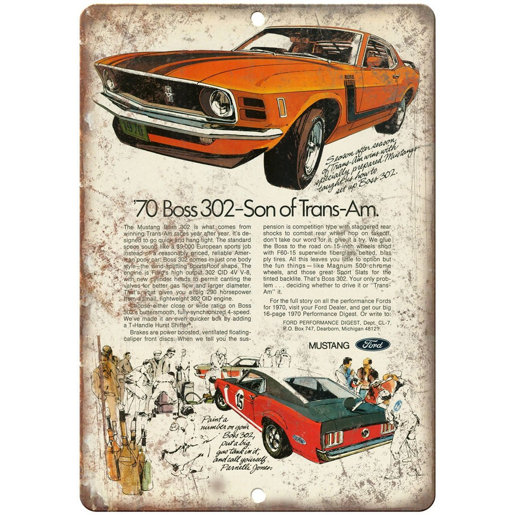 1970 - Ford Mustang Boss 302 Son of Trans-Am - 10" x 7" Retro Look Metal Sign