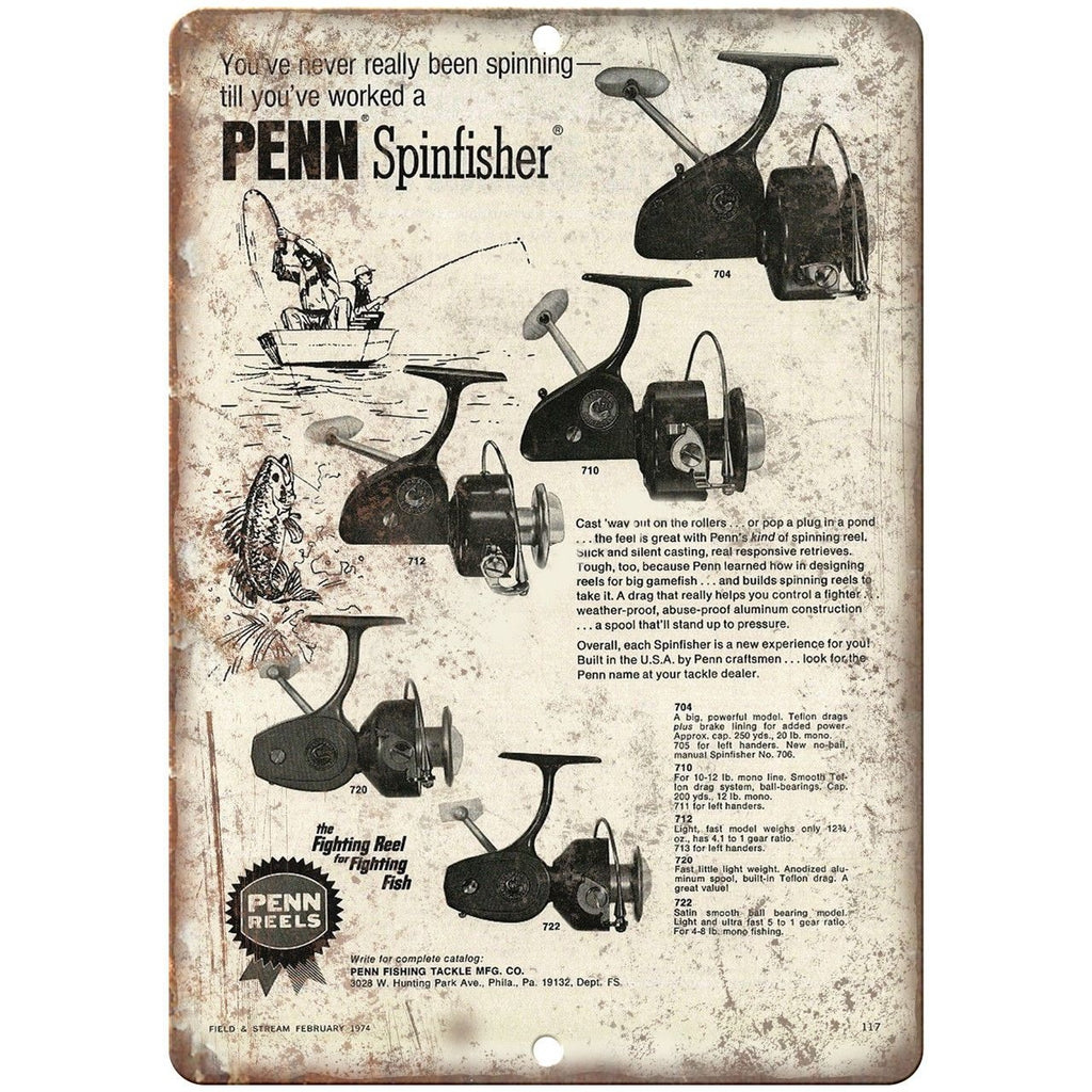 PENN Fishing Reel Tackle Spinfisher Ad - 10'" x 7" Reproduction Metal Sign