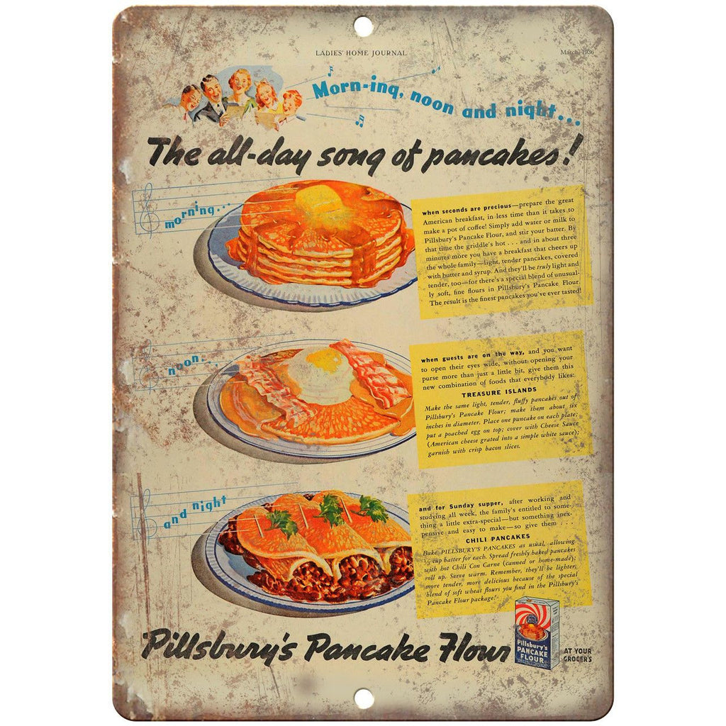 Pillsbury's Pancake Flour Vintage Ad 9" x 12" Reproduction Metal Sign N277