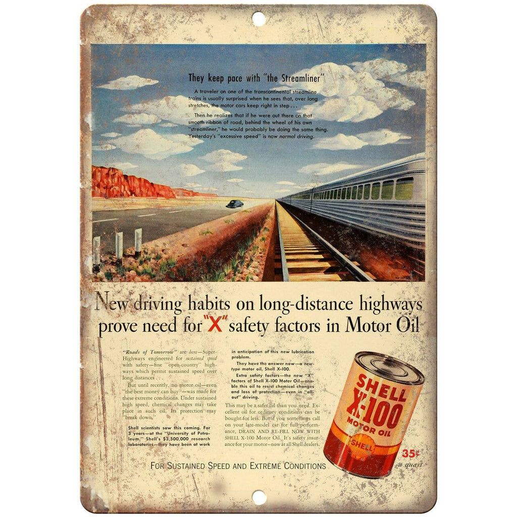 Shell X-100 Motor Oil Vintage Ad 10" X 7" Reproduction Metal Sign A757
