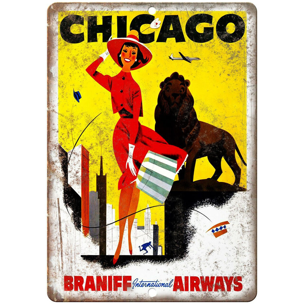 Chicago Vintage Travel Poster Art 10" x 7" Reproduction Metal Sign T18