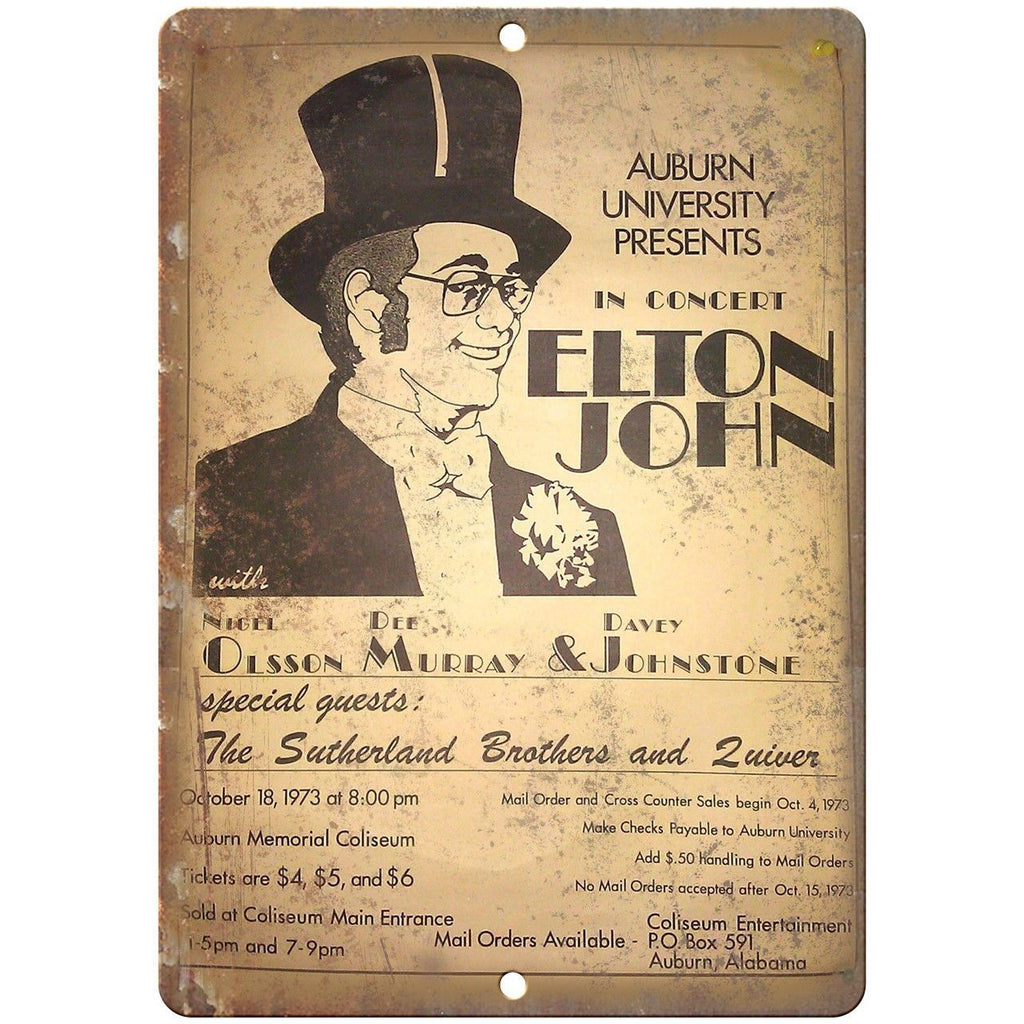 Elton John Auburn University Concert Poster 10" x 7" Reproduction Metal Sign K56