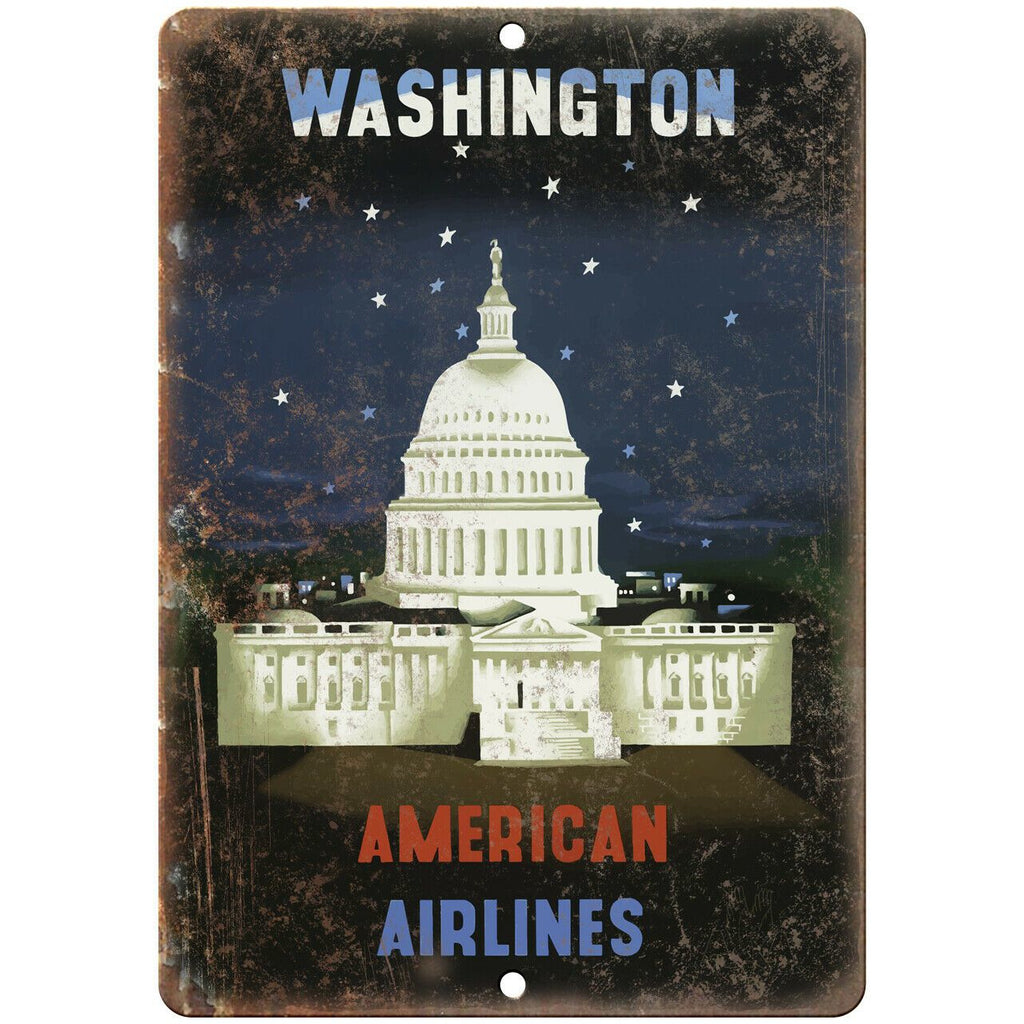 Washington American Airlines Travel Poster 10" x 7" Reproduction Metal Sign T94