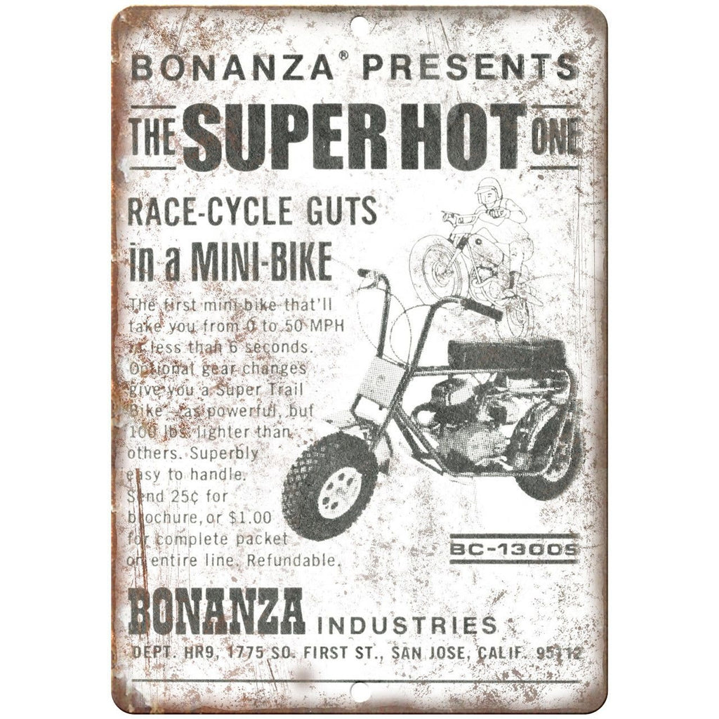 Bonanza Industries Mini-Bike Vintage Ad 10" x 7" Reproduction Metal Sign A360