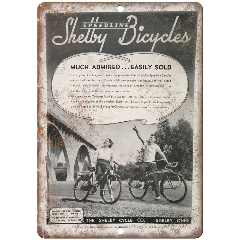 Speedline Shelby Bicycle Co. Vintage Ad 10" x 7" Reproduction Metal Sign B257