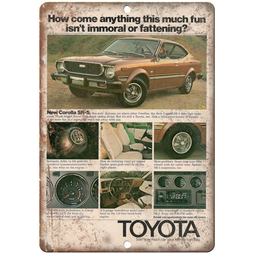 Toyota Corolla SR-5 Vintage Auto Ad 9" x 12" Reproduction Metal Sign A406