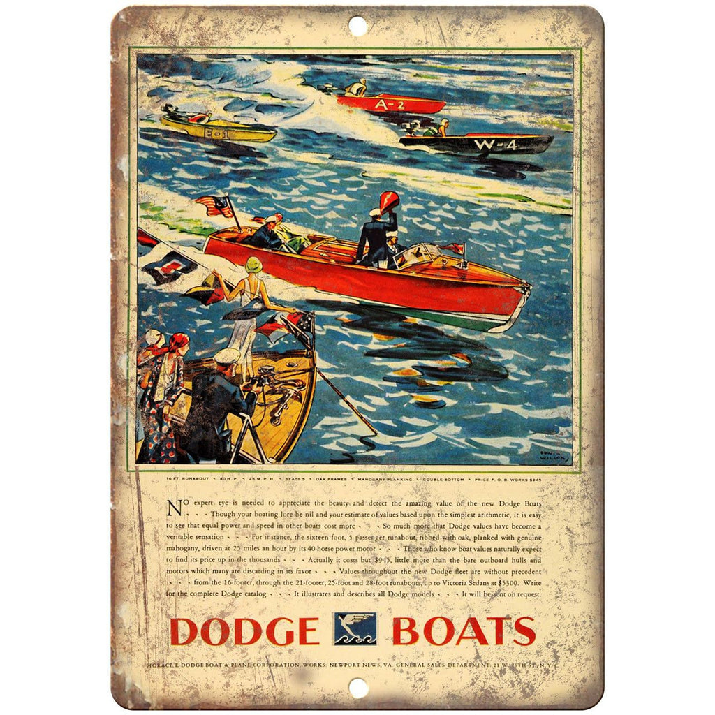Dodge Boats Vintage Boating Ad 10" x 7" Reproduction Metal Sign L29