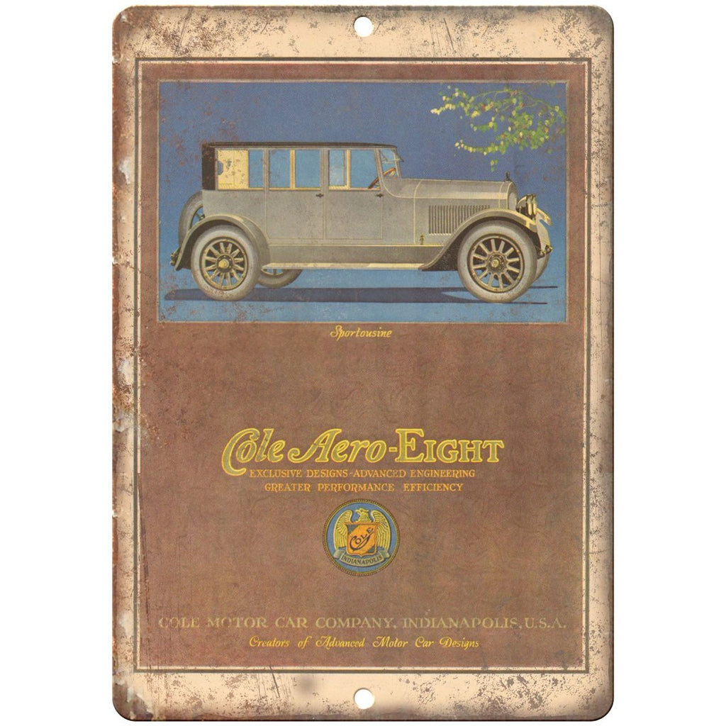 Early 1900's Cole Motor Car Company Aero-Eight - 10" x 7" Retro Metal Sign