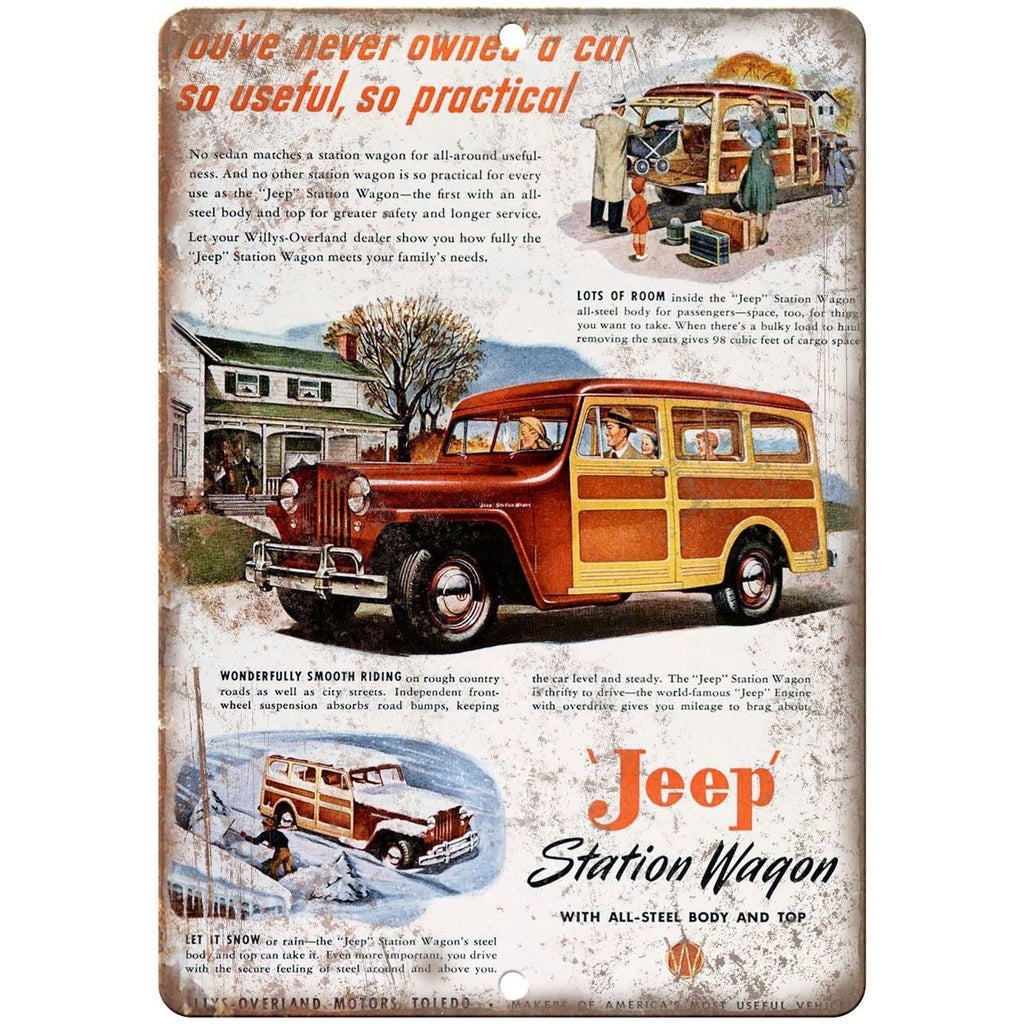 Jeep Station Wagon Saturday Evening Post 10" x 7" Reproduction Metal Sign
