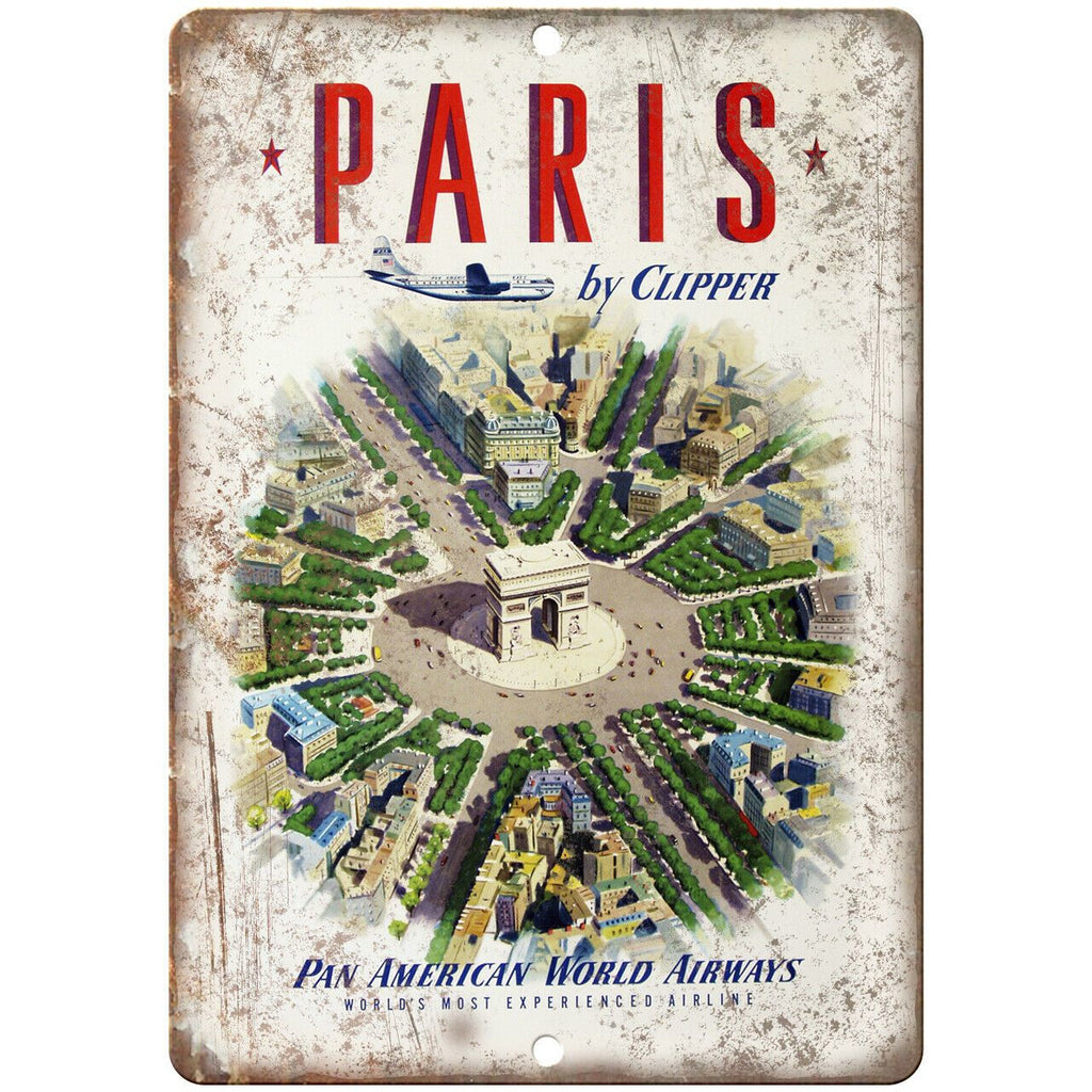 Paris Pan American Airlines Poster 9" x 12" Reproduction Metal Sign T88