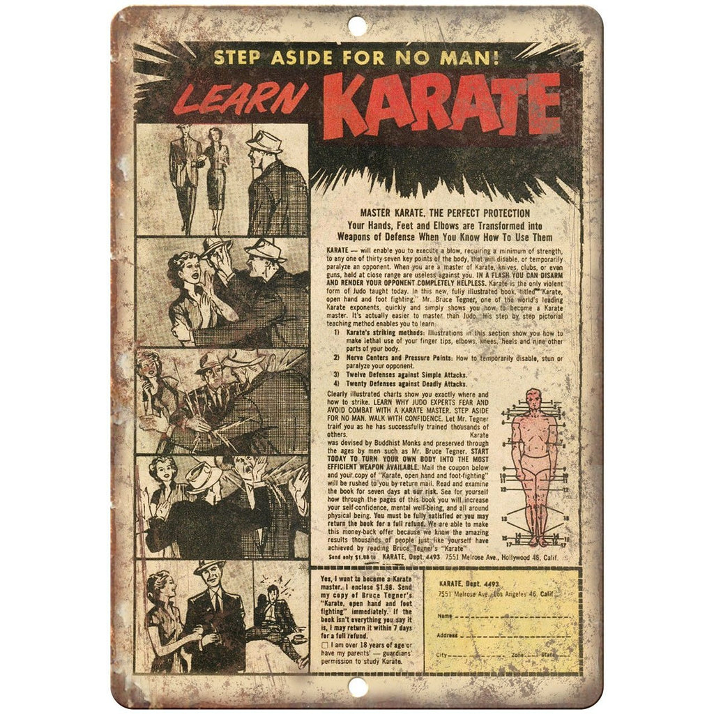 Learn Karate Comic Book Ad 10" X 7" Reproduction Metal Sign J107